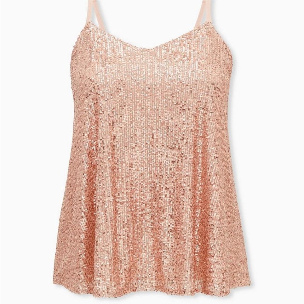 Torrid Rose Gold Sophie Sequin Swing Cami, Size 4